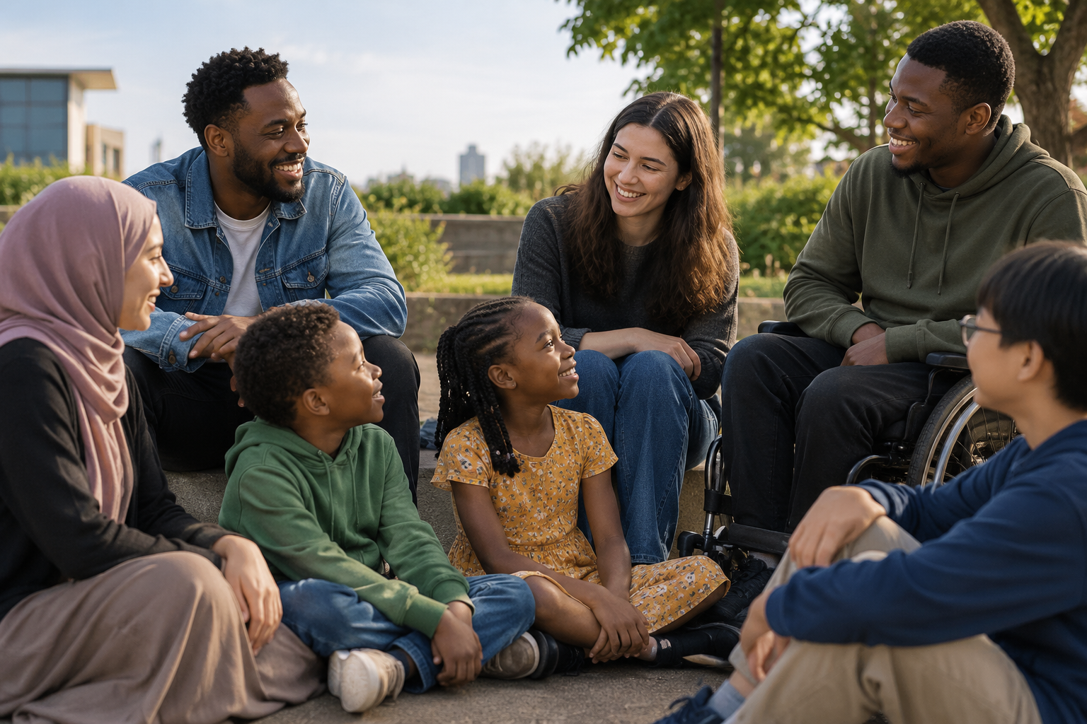 A community gathered in conversation